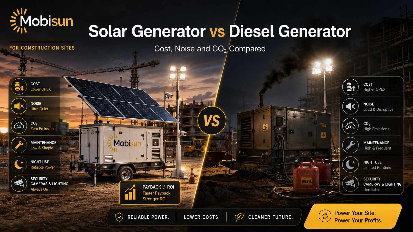 ☀️ Générateur solaire vs groupe électrogène diesel pour chantiers