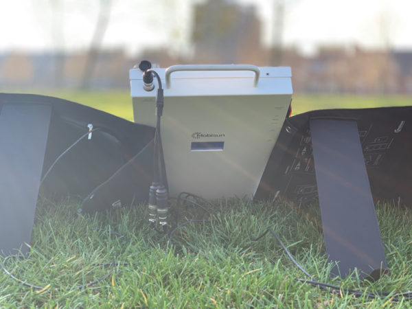 Mobisun Pro with additional lightweight portable unfolded solar panel connection rear side